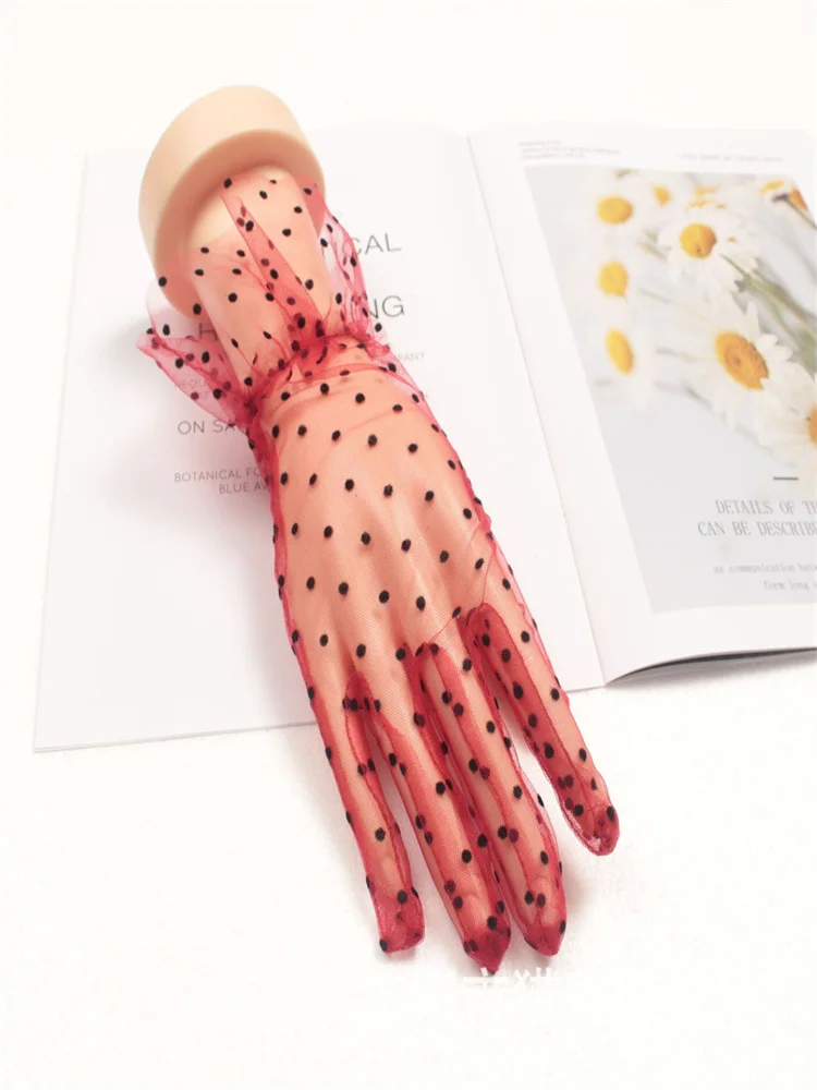 AliExpress NONE 2pcs sexy black polka dot short lace breathable cycling sun protection gloves female wedding bride wedding thin gloves