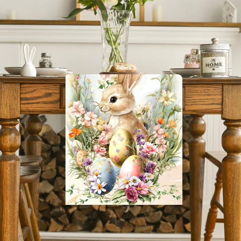 2025 Vintage Easter Table Runner Polyester Bunny Dining Table Cloth Spring Holiday Happy Easter Decoration For Home Party Gifts
