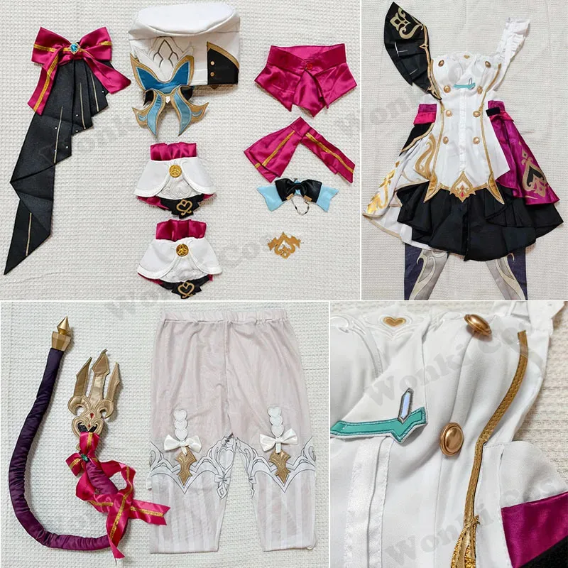 Fontaine Escoffier Cosplay Costume Wig Hair for Game Impact Escoffier Cosplay Shoes for Women Role Play Party Outfits