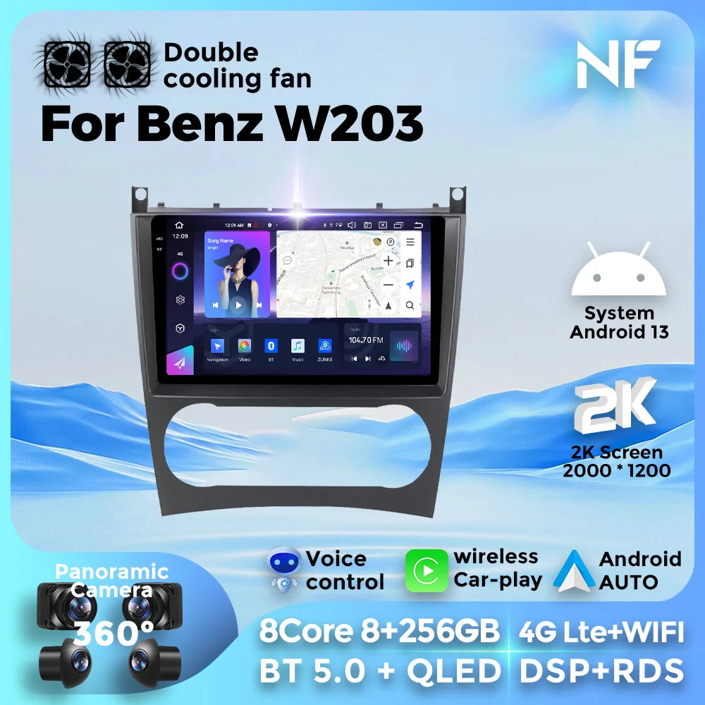 Android 13 Autoradio 8G+256G für Mercedes-Benz C-Klasse W203 W209 C180 C200 C220 C230 Navigation GPS