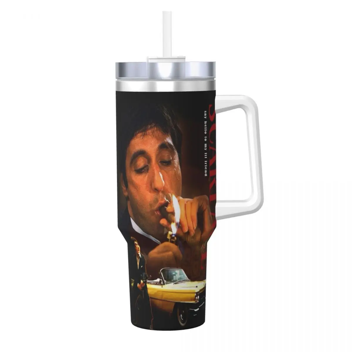 

Stainless Steel Tumbler Scarface Tony Montana Mugs Cup With Straws Travelist Cold and Hot Water Bottle Portable Thermal Mug