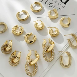 Minimalist 18K Gold Plated Chunky Hammered Huggies Earrings for Women Geometric Twisted CZ Zirconia Ear Buckles Punk Jewelry