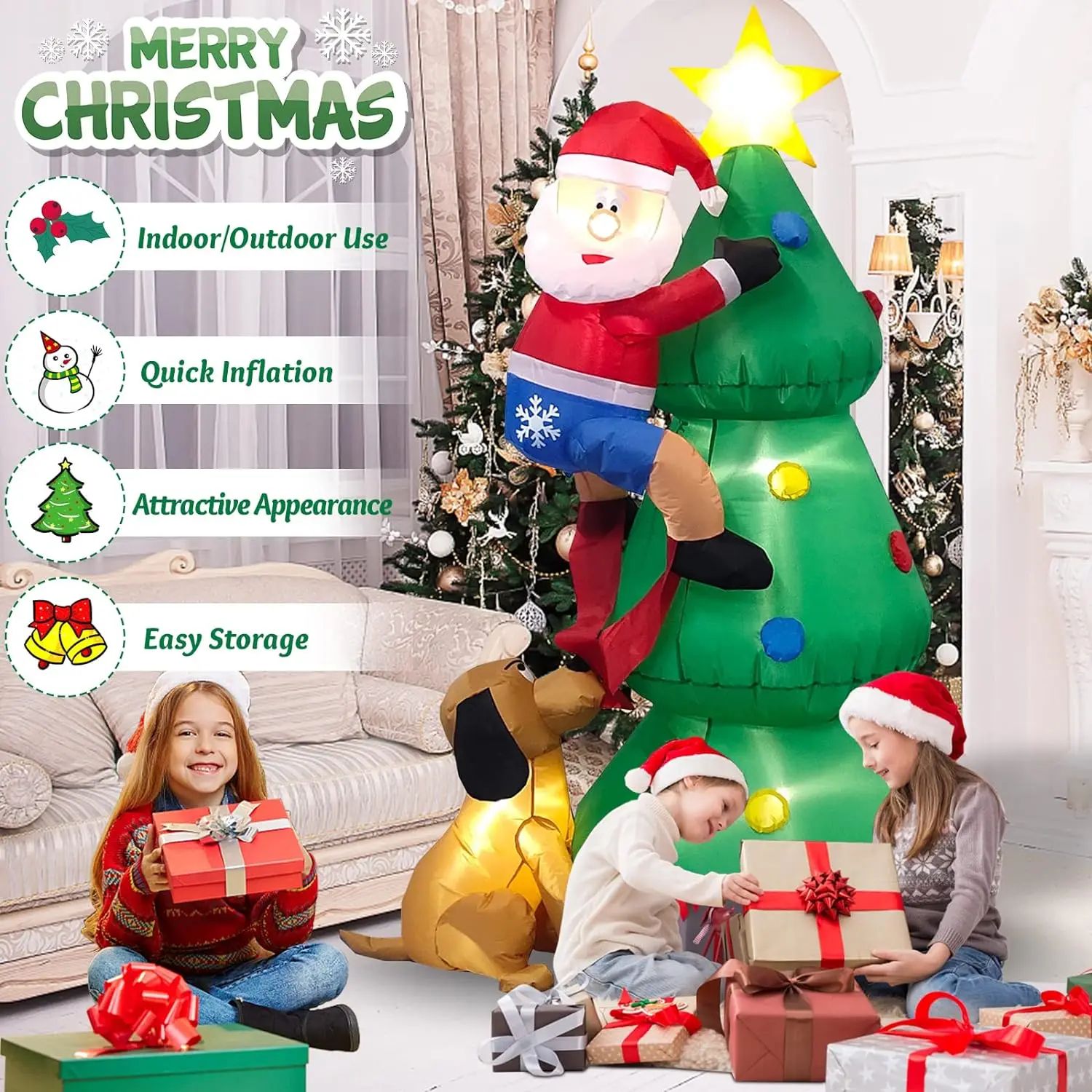 Christmas Inflatable Santa Claus LED Growwing Riding Polar Bear Shaking Head Inflatable Doll Outdoor Garden Christmas Decor 2024