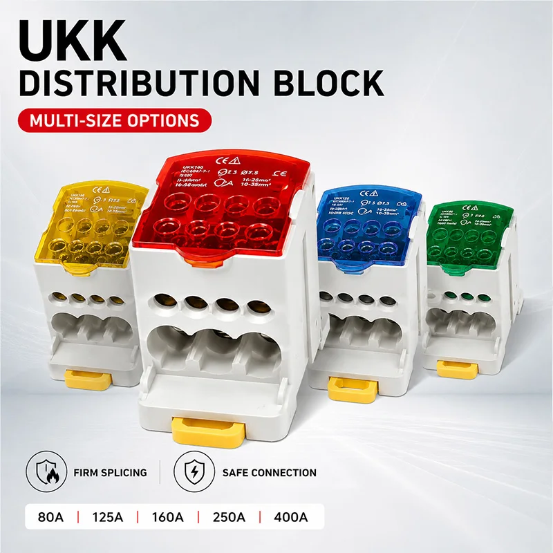 1PC UKK 80A 125A 160A 250A 400A DIN Rail Power Distribution Block Single Input Multiple Output Electrical Terminal Connector Box