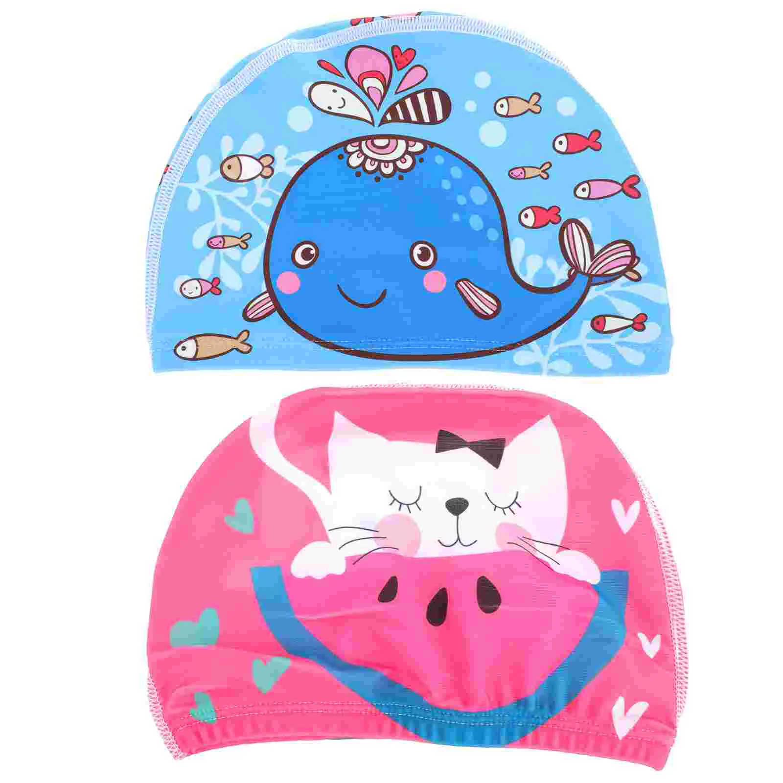 2 Pcs Children's Swimming Cap Shower Caps Bathing Water Proof Hat Kids Polyester Cartoon Accessory Girl Waterproof