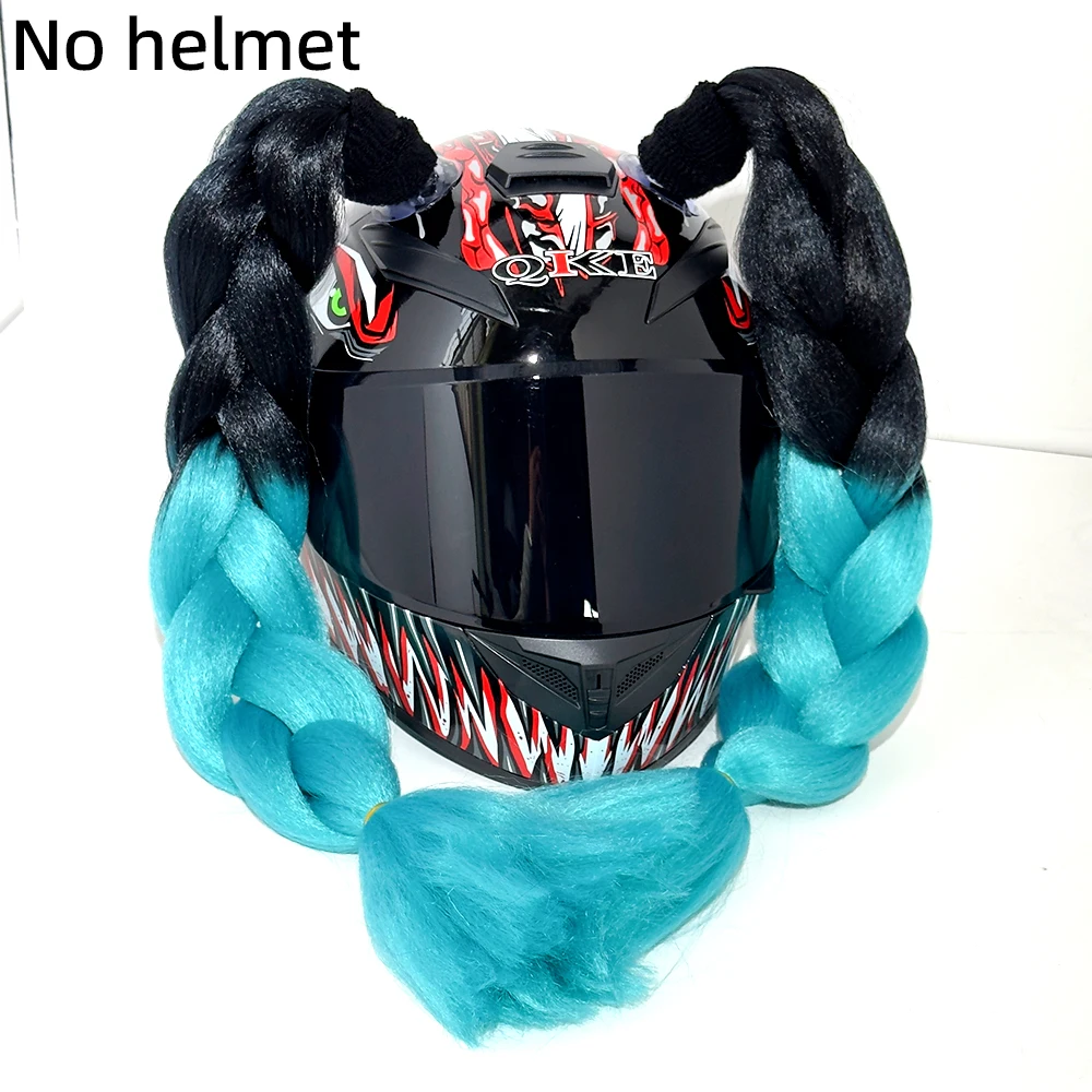 Hot Sale! Helmet Braid Gradient Helmet Braid Tail Hair with Suction Cup Motorcycle Bicycle Ski Helmet Decoration