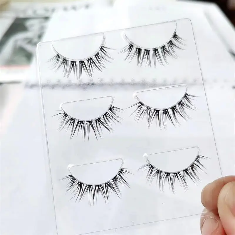 New 3pair 4D mink lashes natural short long invisible thin band fake lashes curl soft eyelashes extension Beauty Big Eye Lashes