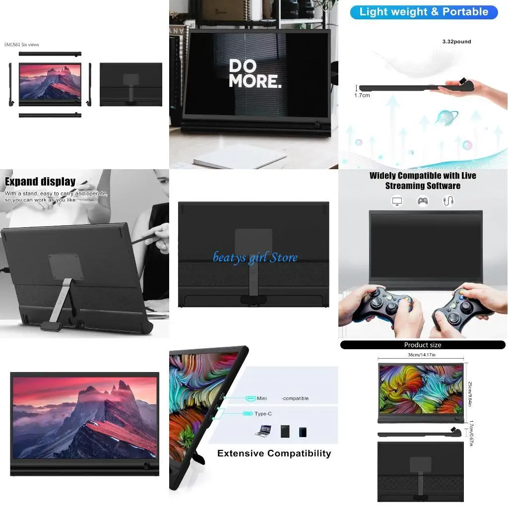 

C7AB 15.6inch Gaming Monitor Portable Screen 1920x1080 Extended Display Second Screen Monitor For Laptop And Desktop