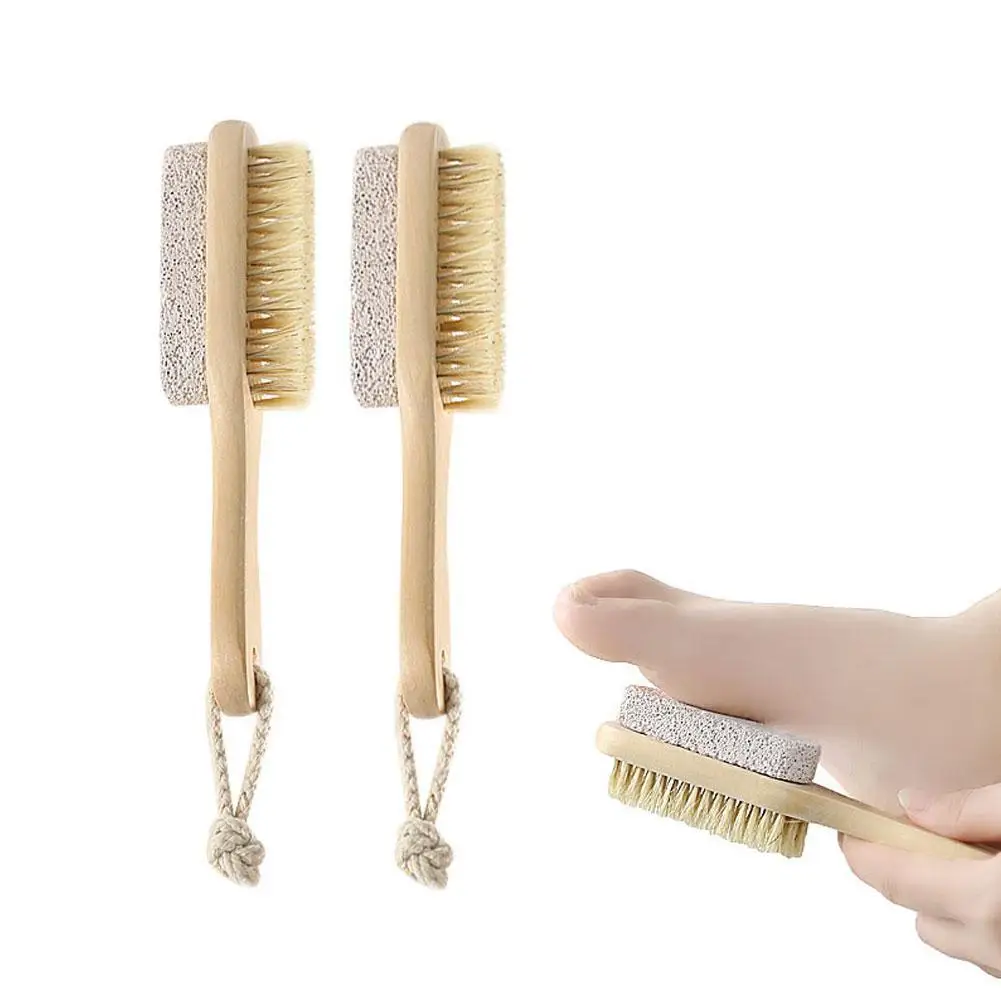 1pc Wood Handle Pumice Stone Foot Brush Scrubber Feet Remover Tool Brush Exfoliating Pedicure Dead Skin Natural Bristle Mas J3P7