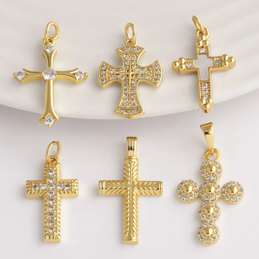 OCESRIO Crystal Cross Pendant for Necklace Copper Gold Plated Crucifix Jewelry Making Component Handmade Wholesale DIY pdtb880