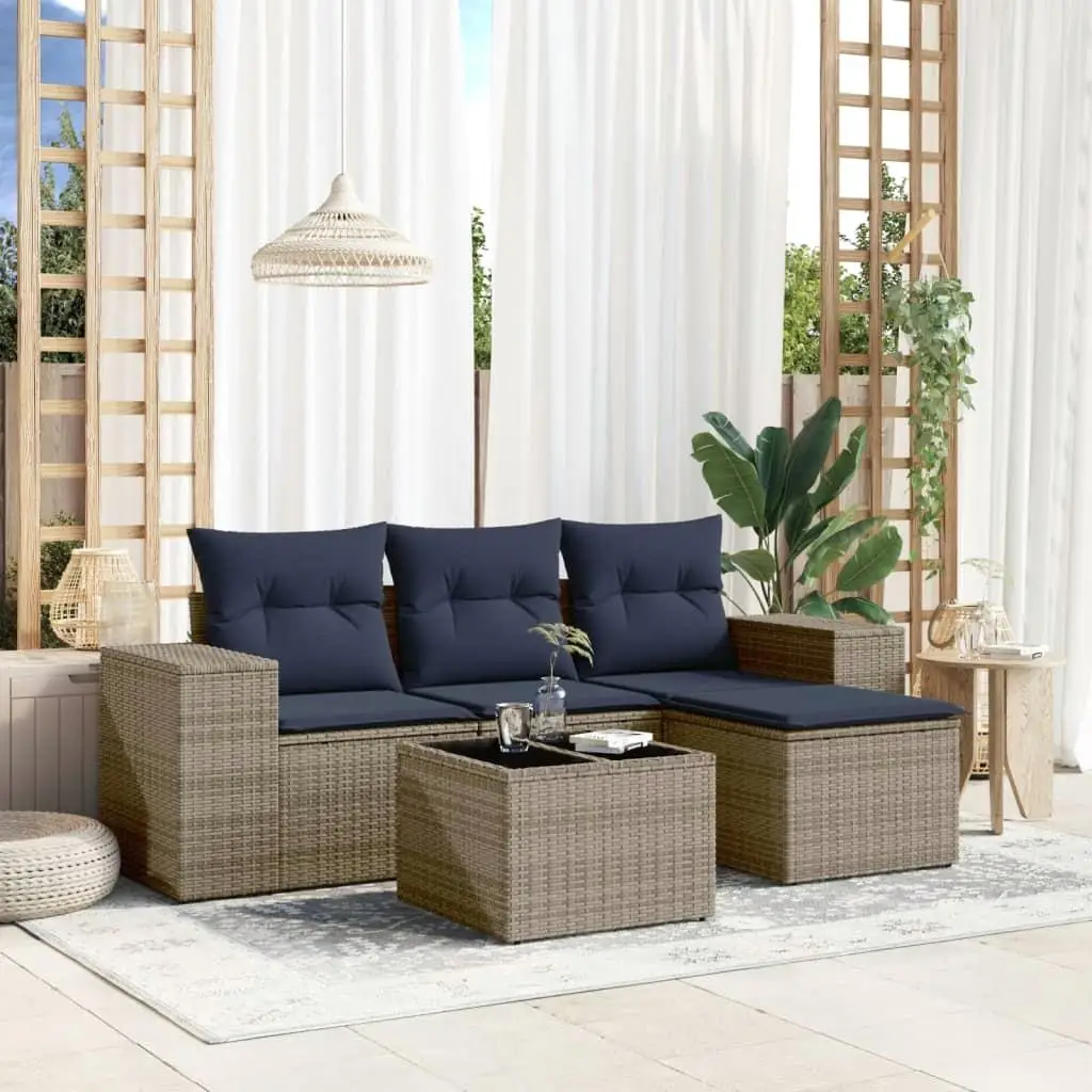 

5 Piece Outdoor Lounge Sofa Set with Gray Cushions Rattan Furniture for Patio Garden Balcony