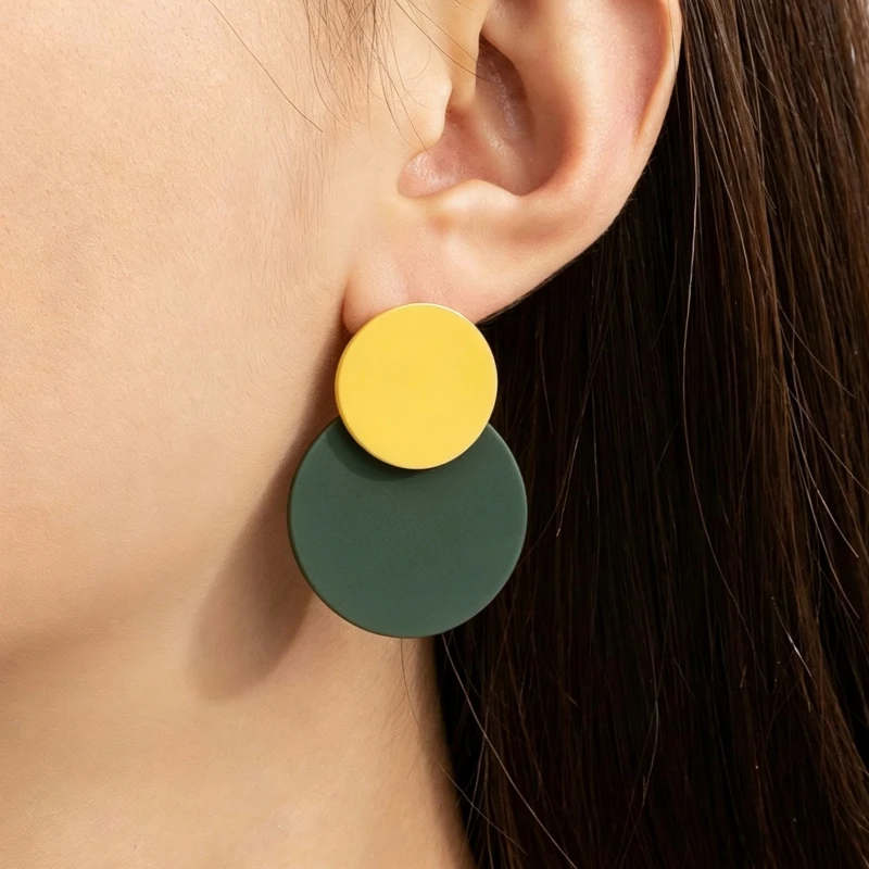 Yellow Green Round Dangle Earrings for Women Uneven Unique Shape Female Drop Earrings Bohemian Ear Jewelry 2026 new