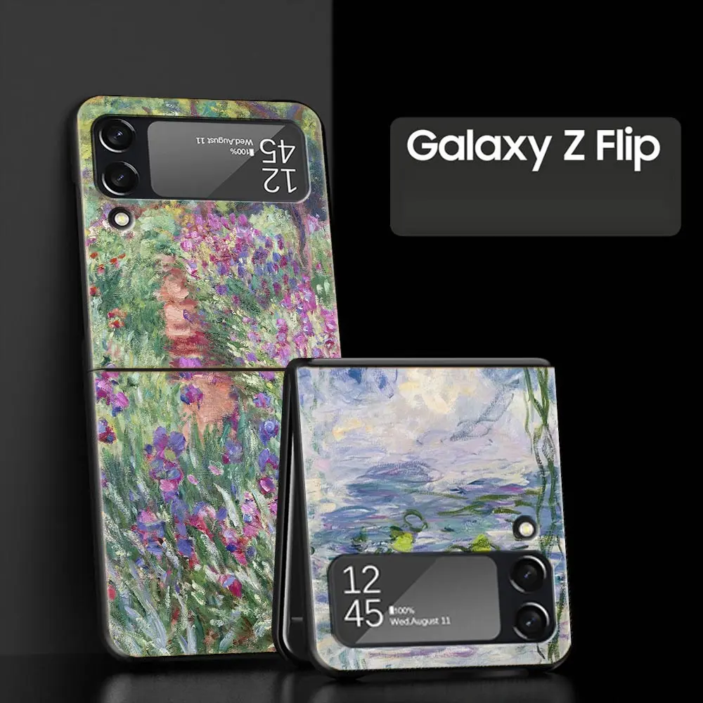 For Samsung Galaxy Z Flip 3 4 5 Hard Black Folding PC Phone Case Claude Monet Impressionism Painter For Samsung Z Flip3 Cover