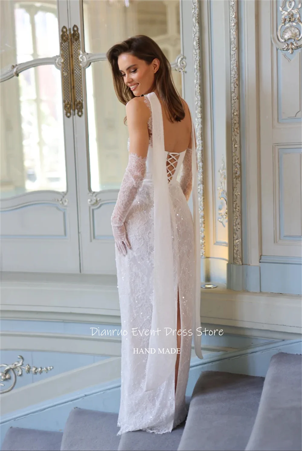 فساتين زفاف Dianruo Trumpet على شكل قلب فاخرة سبليت رداء De Mariée 2025 دانتيل مطرز بطول الأرض فساتين العروس مخصصة