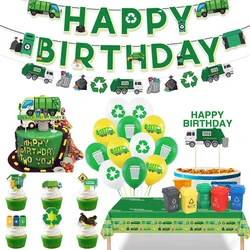 Garbage Truck Party Decor Happy Birthday Banner Balloon Cake Decor Disposable Tablecloth Trash Truck Themed Party Supplies