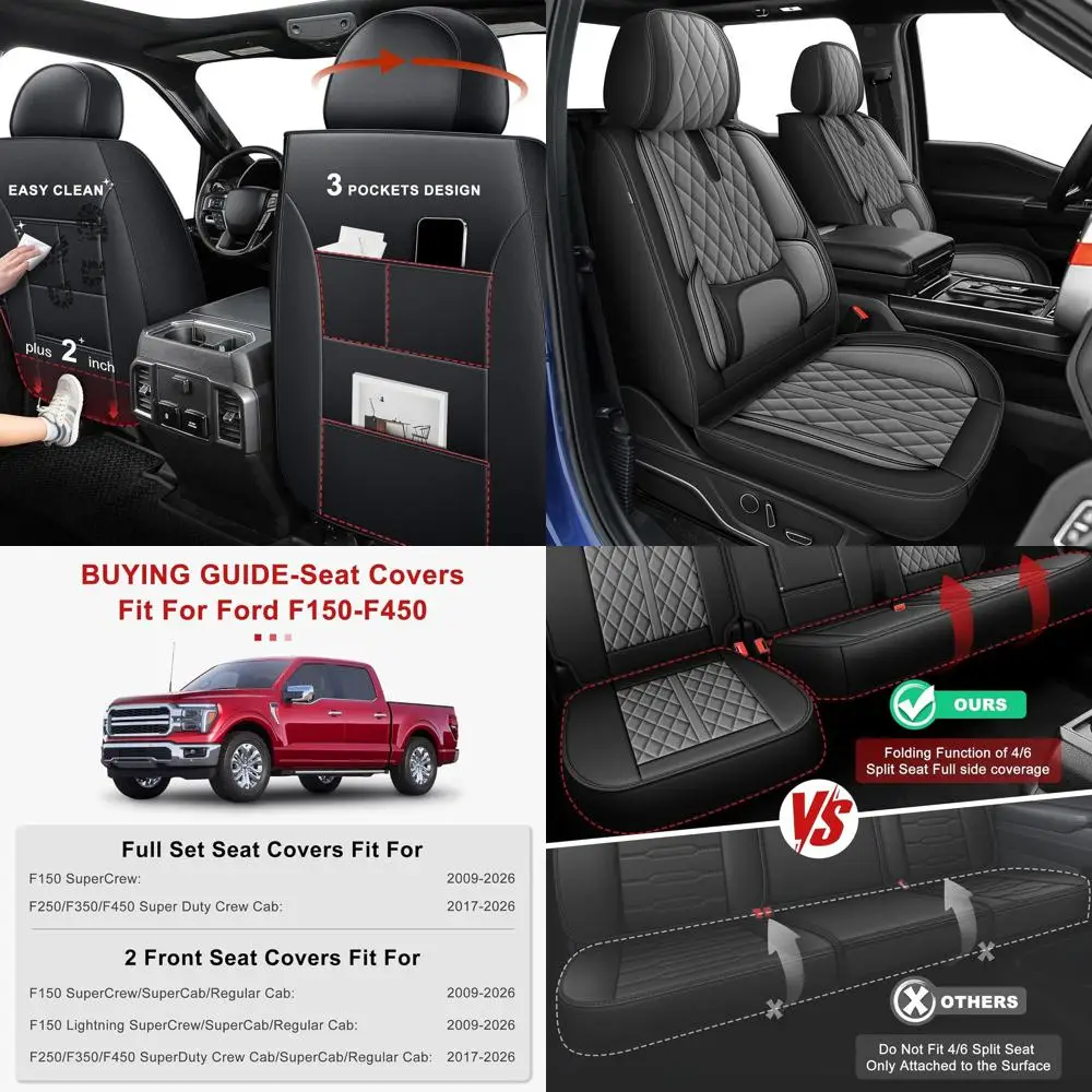 

Custom Waterproof Leather Seat Covers for 2009-2026 Ford F150, 2017-2026 F250-F450 Super Crew & Super Duty Crew, 5 Seats, Black