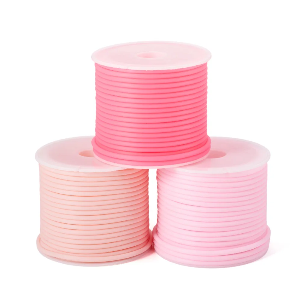 3Rolls Mixed Color 2mm Hollow Pipe Tubular Rubber Cord Threads For Hoop Earrings Bracelet DIY Jewelry Making Findings
