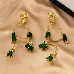 Genius Original Design Copper-plated Gold Irregular Metal Smooth Crystal Tooth Gem Earrings