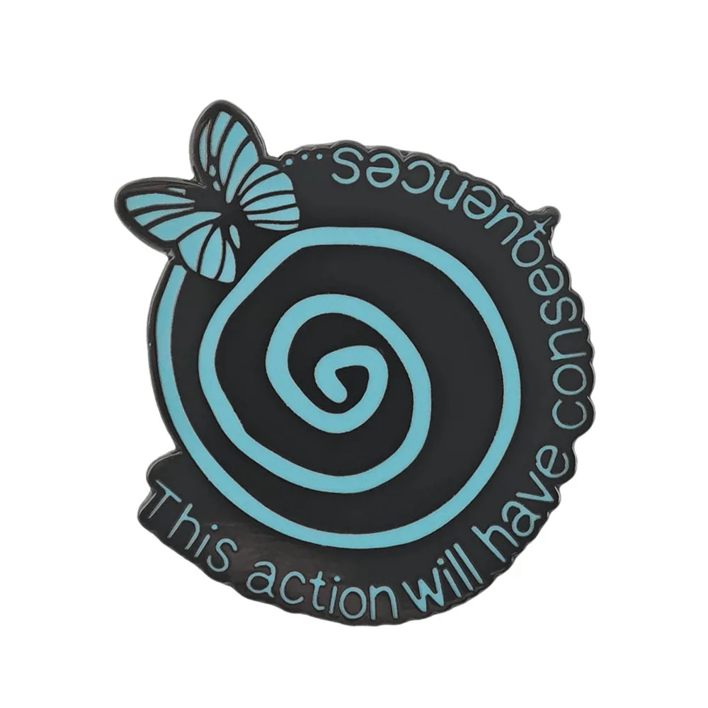 Life Is Strange Emaille-Pins: Diese Aktion wird Konsequenzen erzeugen – Broschen, Abzeichen, blaue Schmetterlings-Spiral-Reversnadel, Geschenk für Spielfans – Detail 1