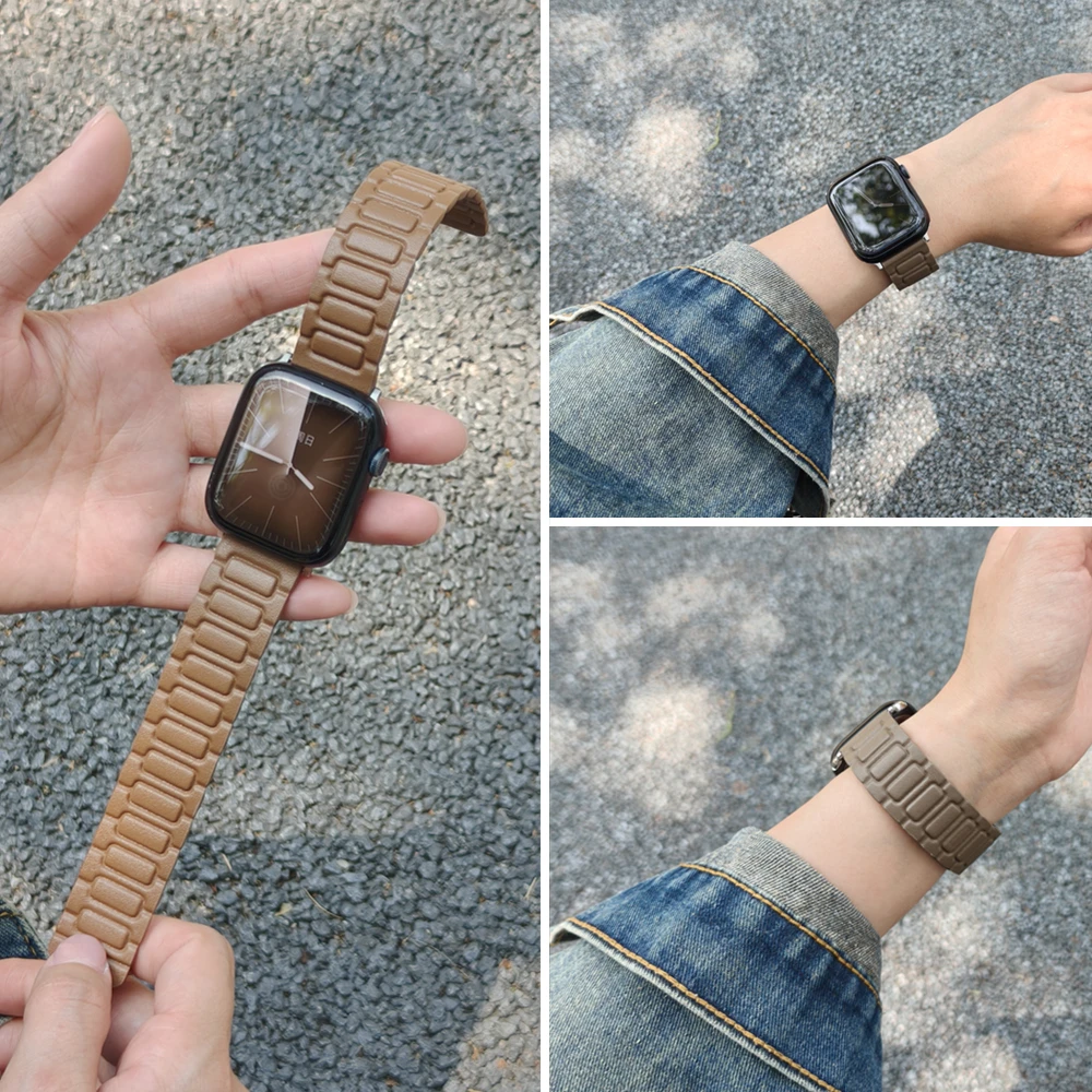

Leather Strap For Apple Watch 45mm 41mm 44mm 40mm 42mm 46mm Magnetic Bracelet iWatch Series 10 9 8 SE 4 5 6 7 Ultra 2 49mm Band