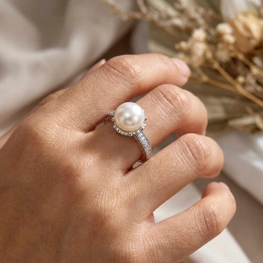 Exquisite Imitationsperlen CZ-Ringe für Damen, Luxuriöse Zirkonia-Ringe, Modischer Ästhetischer Schmuck für Hochzeit und Partys, Geschenke – Detail 2