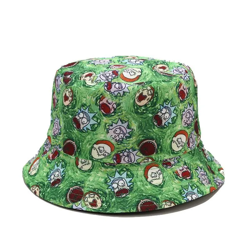 Summer Fisherman Hat Reversible Cartoon Bucket Hats For Women Men Street Hip Hop Bucket Cap Vintage Printed Fishing Hat