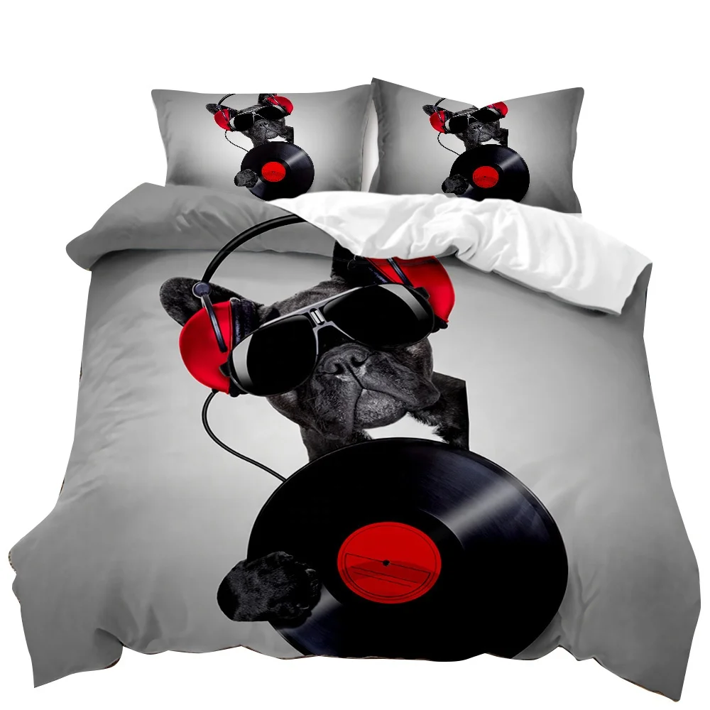

Dog Duvet Cover Set French Bulldogs Bedding Set For Kids Teen Twin Size Black Music Puppy Pet Doggy Animal Quilt Cover