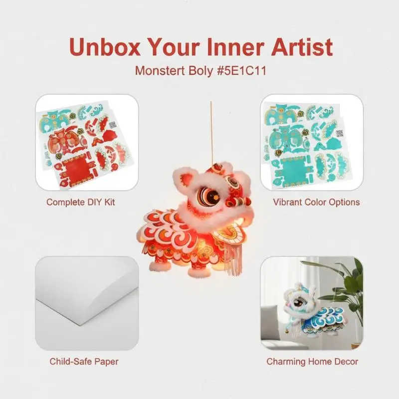 Chinese Lion Dance Lantern DIY Kit Traditional Warm LED Glow Handmade Material Pack for Spring Festival Home Decor Gift