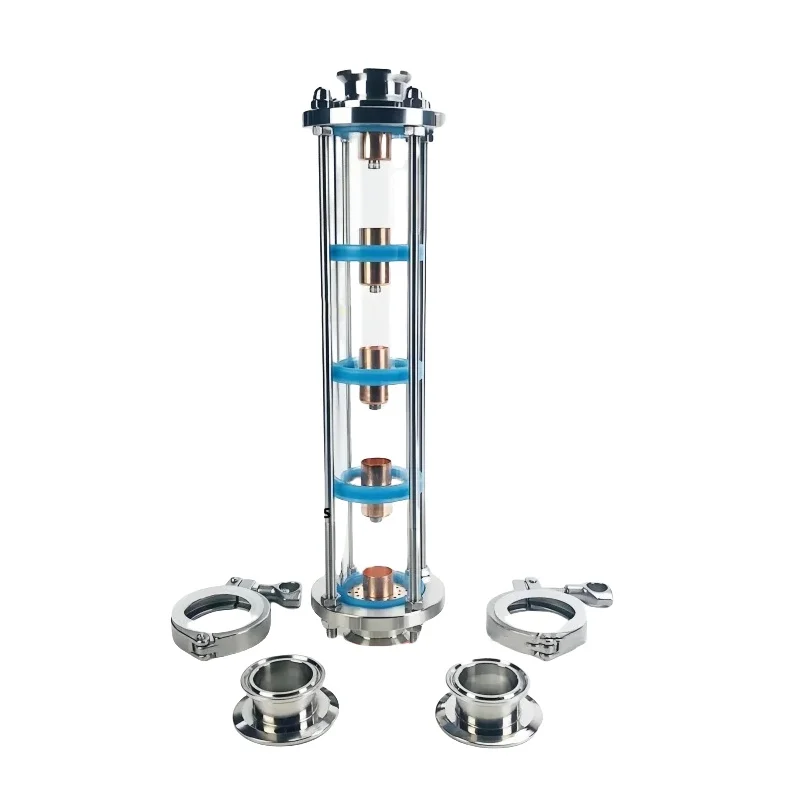 2inch FlangeOD64mm Distillation Lens Column With 5pcs Copper Or SS304 Bubble Platte Sets,Tri-Clamp Sight Glass Union,SS304