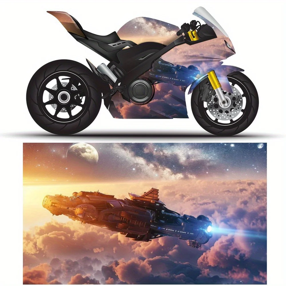 

2 PCS Motorcycle self-adhesive PVC sticker with Futuristic tech vibe pattern, motorcycle body film, suitable for most motorcycle