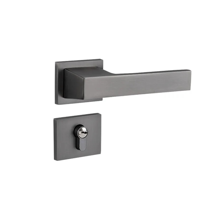 Modern And Simple Interior Bedroom Security Door Handles Locks Gray Aluminum Alloy Magnetic Silent Split Mechanical Door Lock