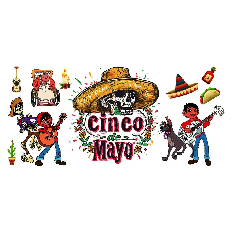 

Mexican Day of the Dead series DIY Decals 3D transfers uvdtf crystal stickers 16oz uv dtf cup wraps for Libbey Glasses