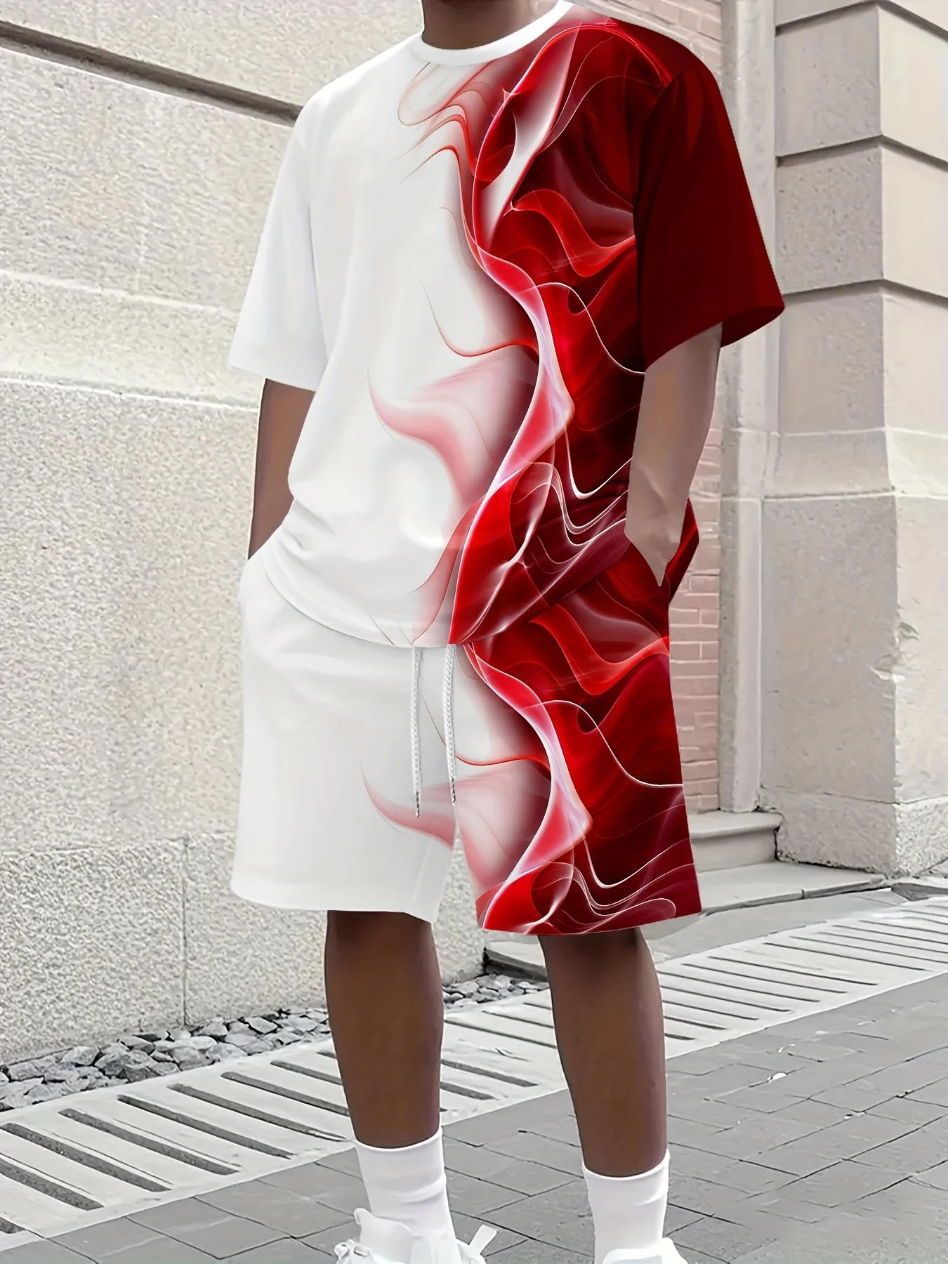 Men's Summer 3D Printed Short Sleeved  Casual Party Clothing, Hip-hop Street Style T-shirt and Shorts Set