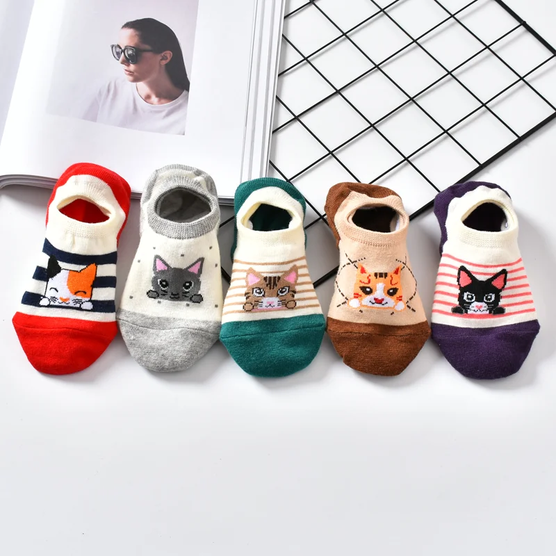 10 Piece=5 Pairs/lot Cute Animal Low Cut Ankle Short Sox Spring Korean Style Funny Cat Dog Panda Women Socks Set Happy Size34-3