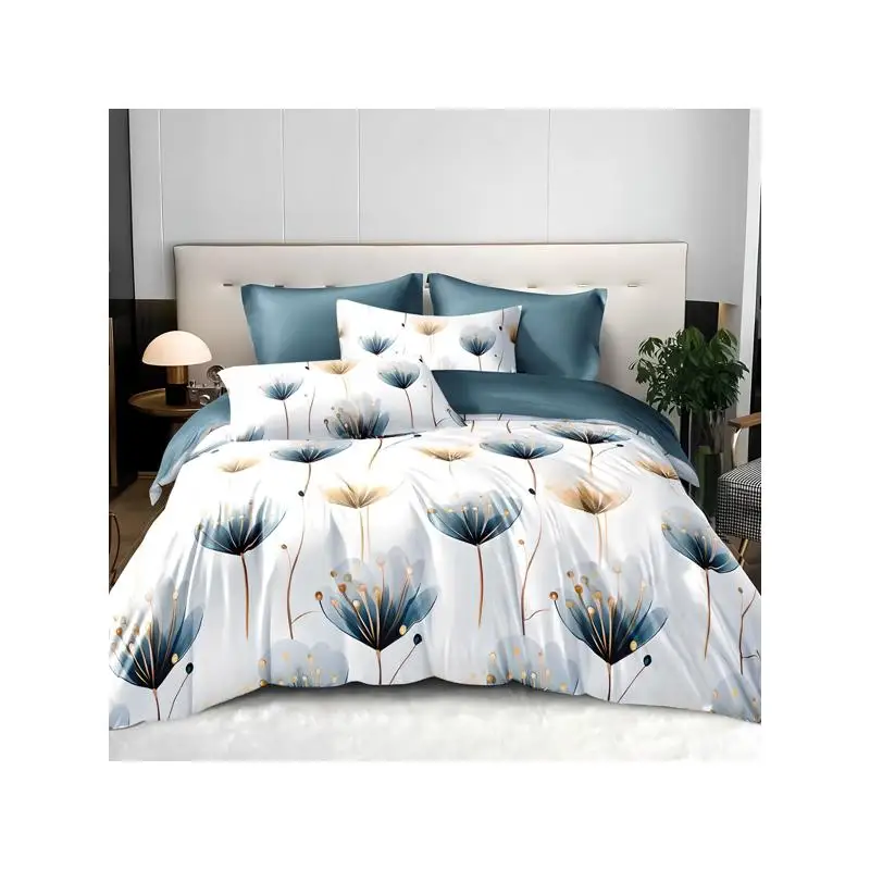

Blue Floral Duvet Cover Set - 3-Piece Comfortable Skin-Friendly Polyester Fiber for Queen Size Bedroom Decor to Enhance Sleep