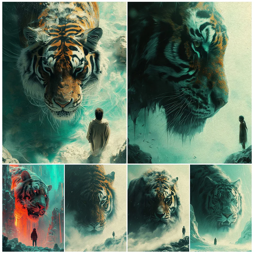 

Волшебные постеры с диким тигром, настенные картины для гостиной, Декор, абстрактный Сказочный постер, настенное искусство, холст, картина без рамки