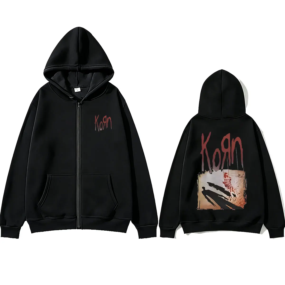 Rock Band Korn Album Zipper Hoodie Men Women Retro Alternative Metal Zip Up Jacket Men's Gothic Oversized Zip Up Sweatshirt Coat