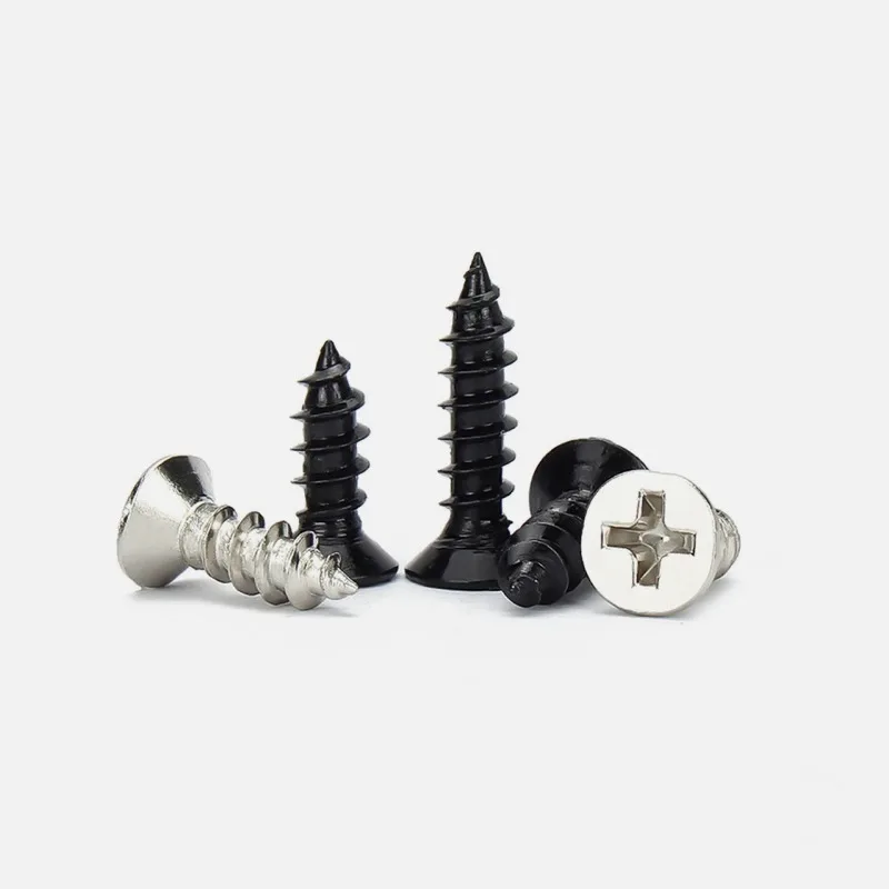 Viti per legno autofilettanti Phillips a testa piatta M1M1.2M1.4M1.7M2.3M2.6M3 Viti ultrasottili Phillips in acciaio al carbonio nichelato/nero