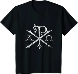 Camiseta de la fe de la Cruz de Navidad de cristiano Chi Rho Labarum Camiseta de algodón para hombre, camisa de manga corta con cuello redondo, S-3XL