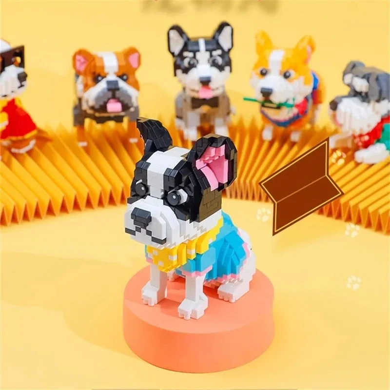 BALODY pet dog building blocks welsh corgi pembroke French Bulldog model Standard Schnauzer figure animal ornament birthday gift