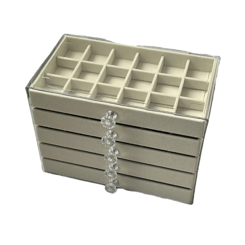 Transparent 5-layer drawer jewelry storage box, earrings, necklace, ring jewelry display stand, jewelry box.