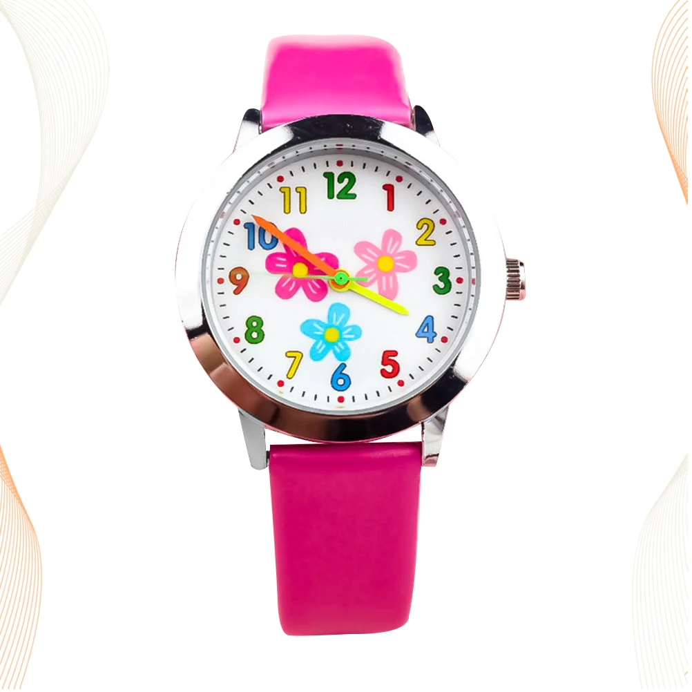Digital Cartoon Watch Kids Flower Pattern Quartz Children Birthday Gift Students Watches Comfortable Strap Durable Precise