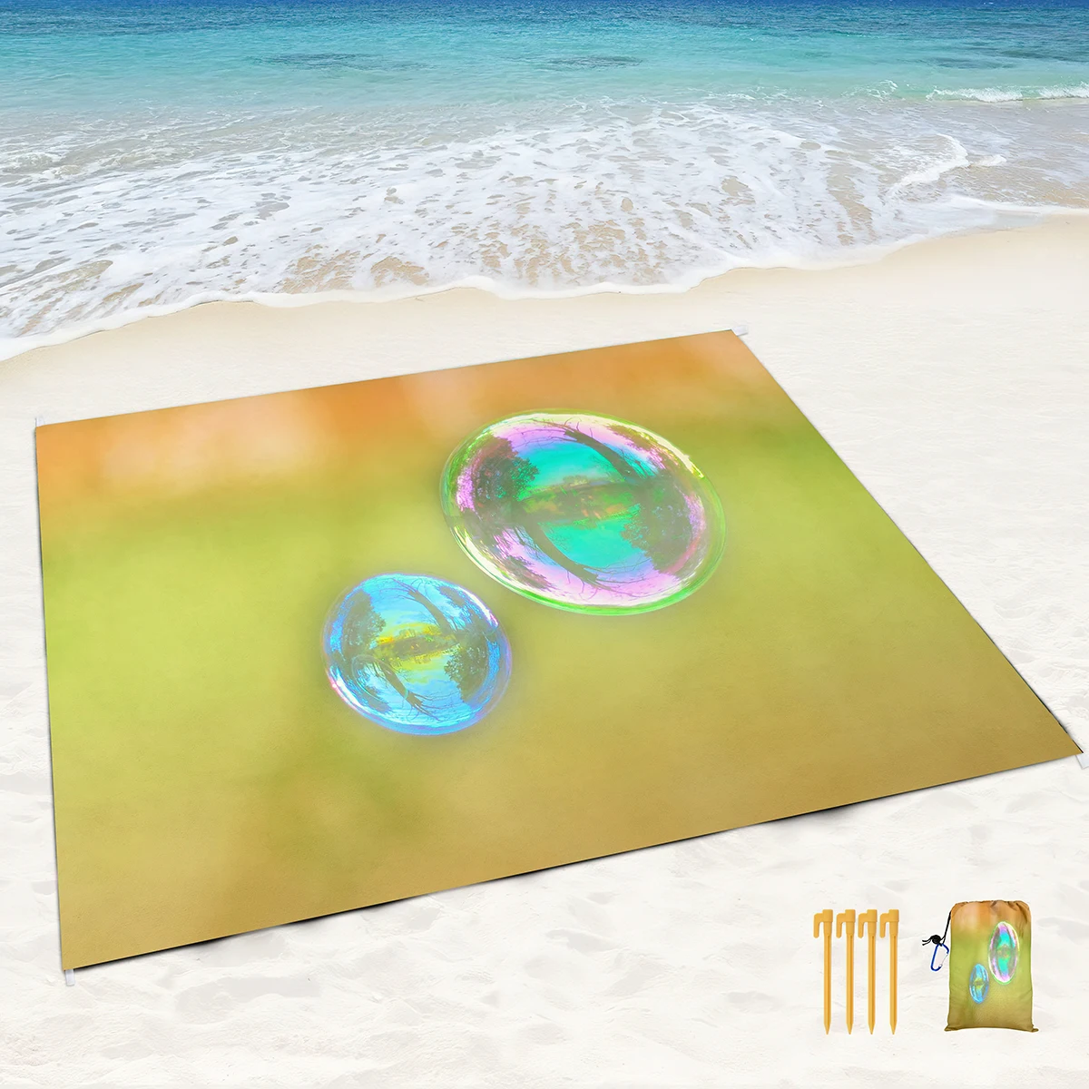 Sandproof Waterproof Beach Blankets Stained Glass Ball Soft Rugs with Corner Pockets and Mesh Bag for Travel,Hiking,Beach Party