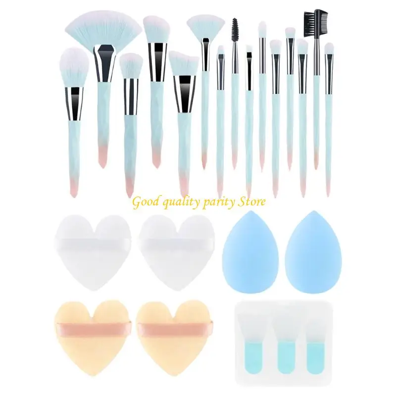 

M4YA 24Pcs Makeup Brushes Set Includes Face and Eye Brushes Silicone Face Mask Brushes Powder Puff for Seamless Application