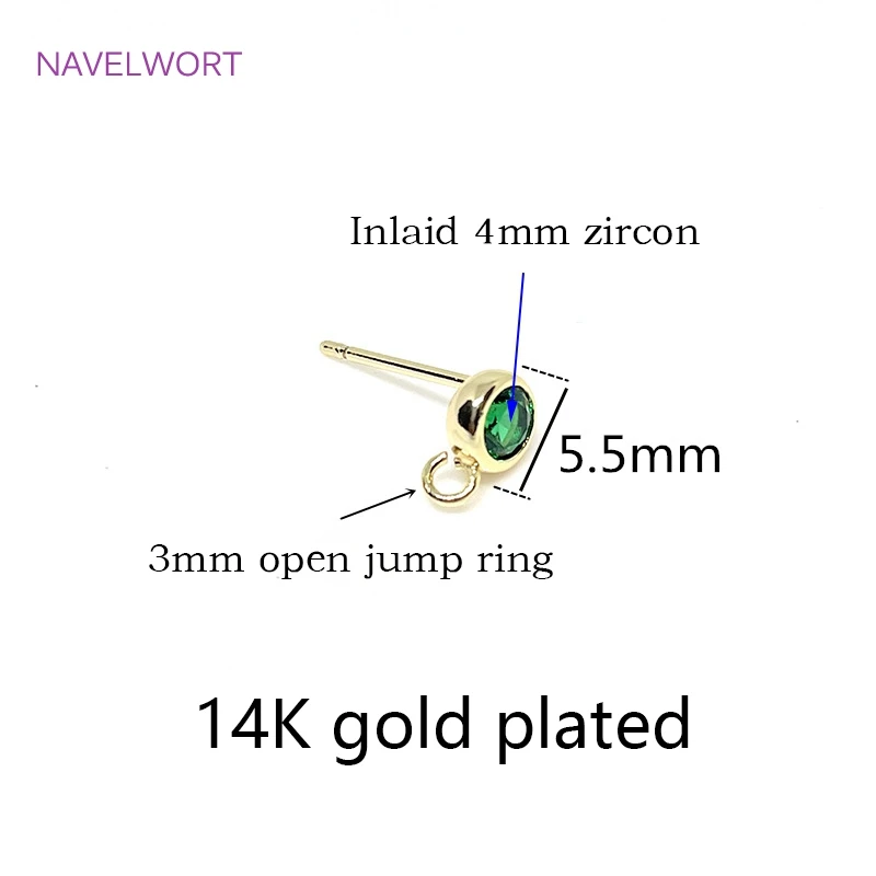 2022 New Design 14K Gold Plated Inlaid Zircon Post Earring Fittings Supplies For DIY Fashion Earring Making Findings