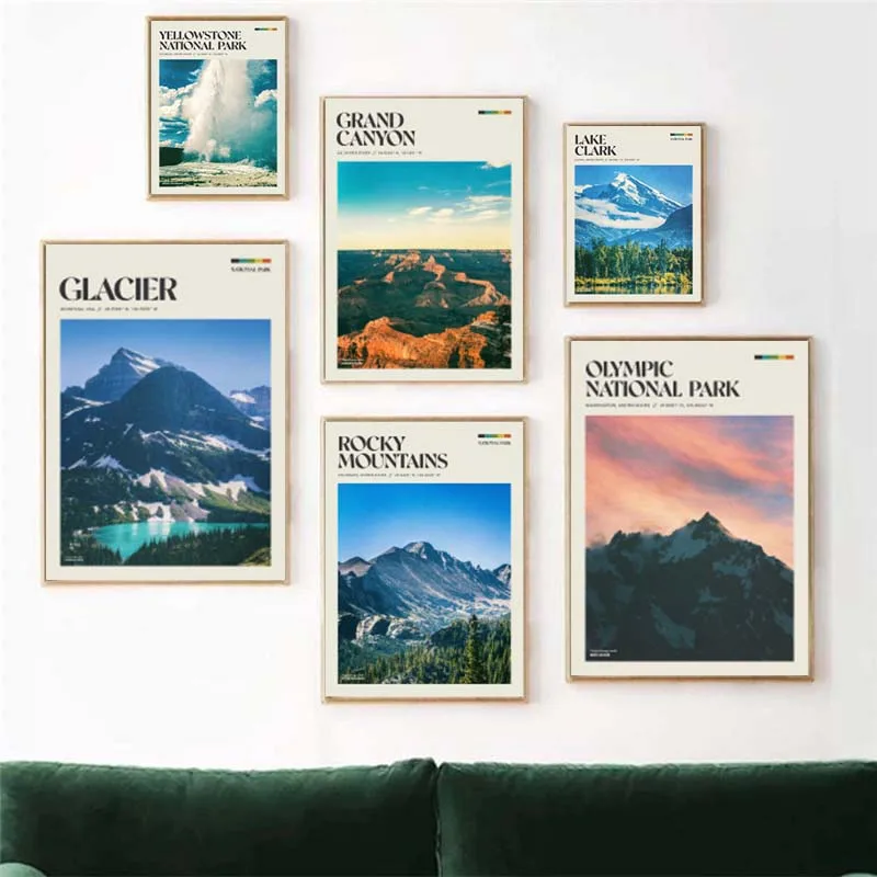 Nature Minimalist Mountain World Famous Lake Park Landscape Poster Canvas Painting Wall Art Pictures Home Interior Decor