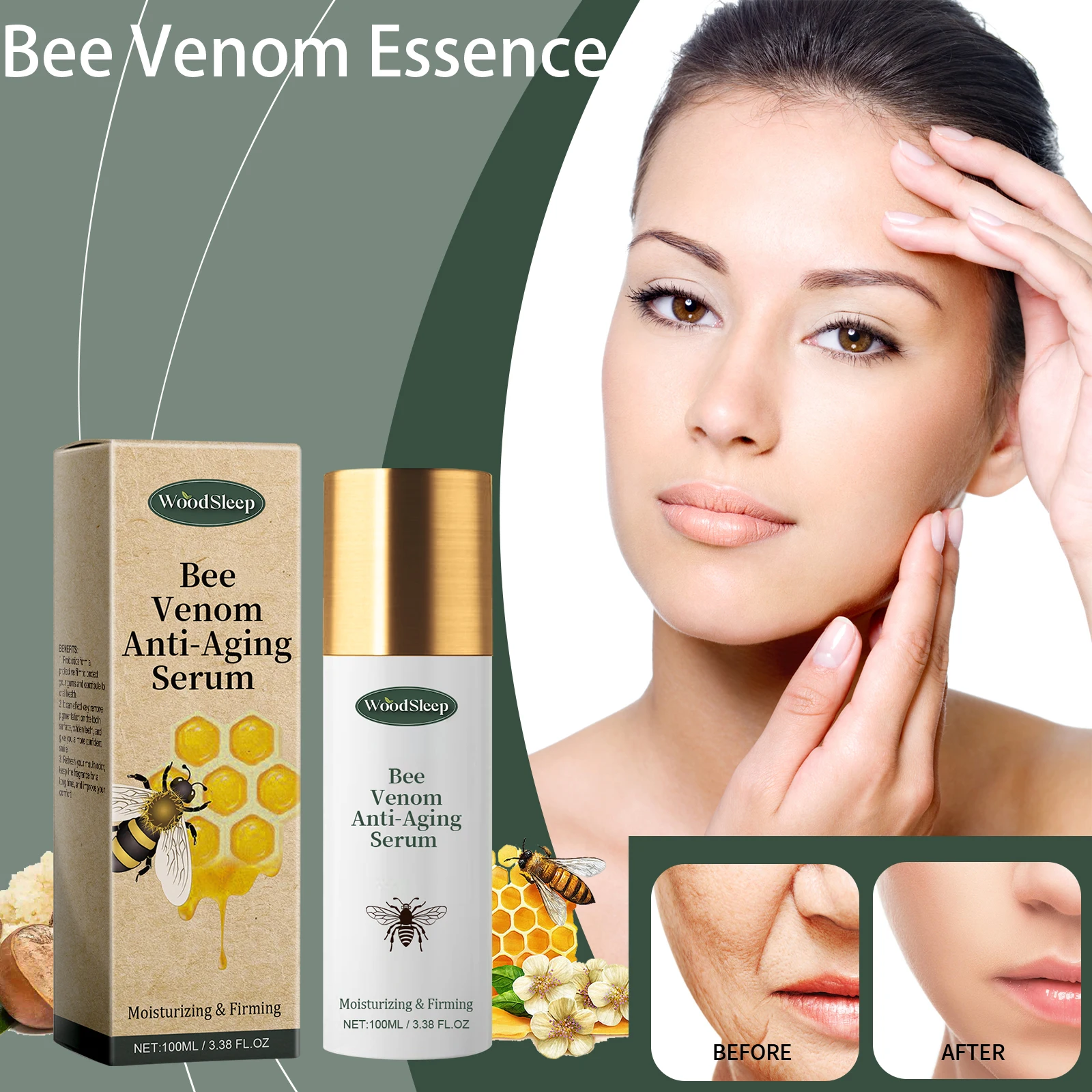 

Эссенция пчелиного яда, освежающая, укрепляющая кожа, эссенция для ухода за лицом, круг, уменьшение тонких линий, глубокое увлажнение, улучшение осветления