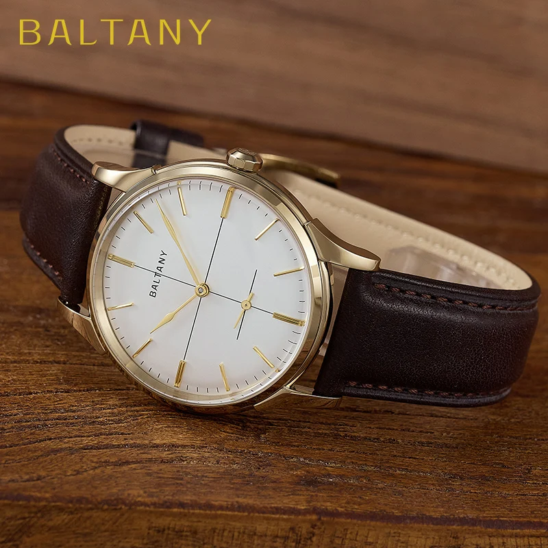 Baltany S4092 38,5 mm Dress Watchse Man Lederarmbänder Fadenkreuz-Zifferblatt Kleine Sekunden Handaufzug Mechanische Luxus-Armbanduhren