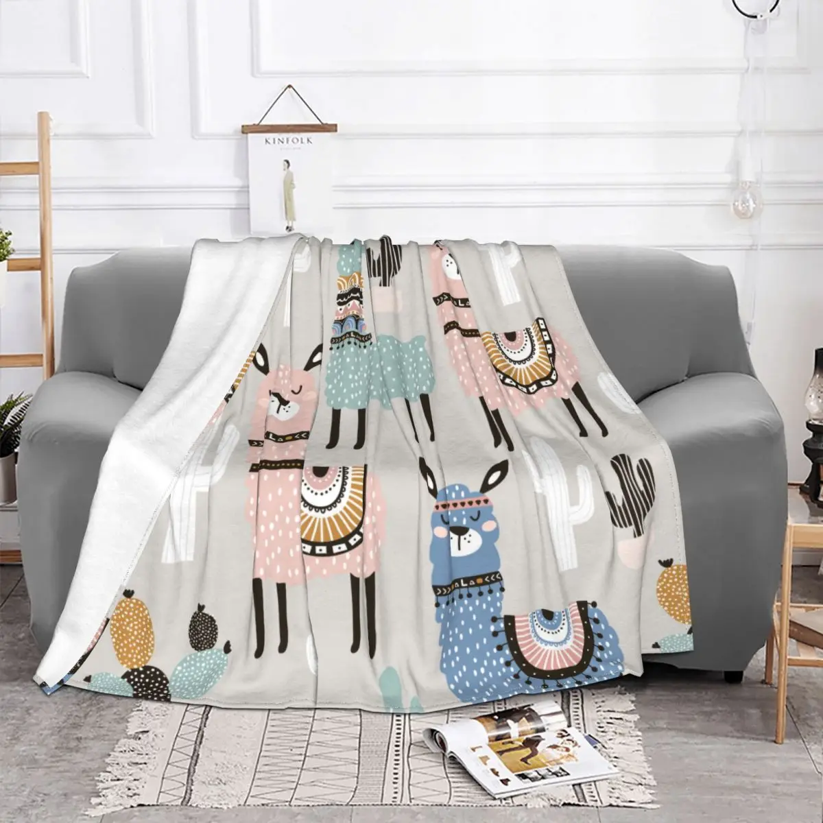 Alpaca Bohemia Blankets Cute Cartoon Animal Flannel Awesome Soft Throw Blankets for Home Spring Autumn