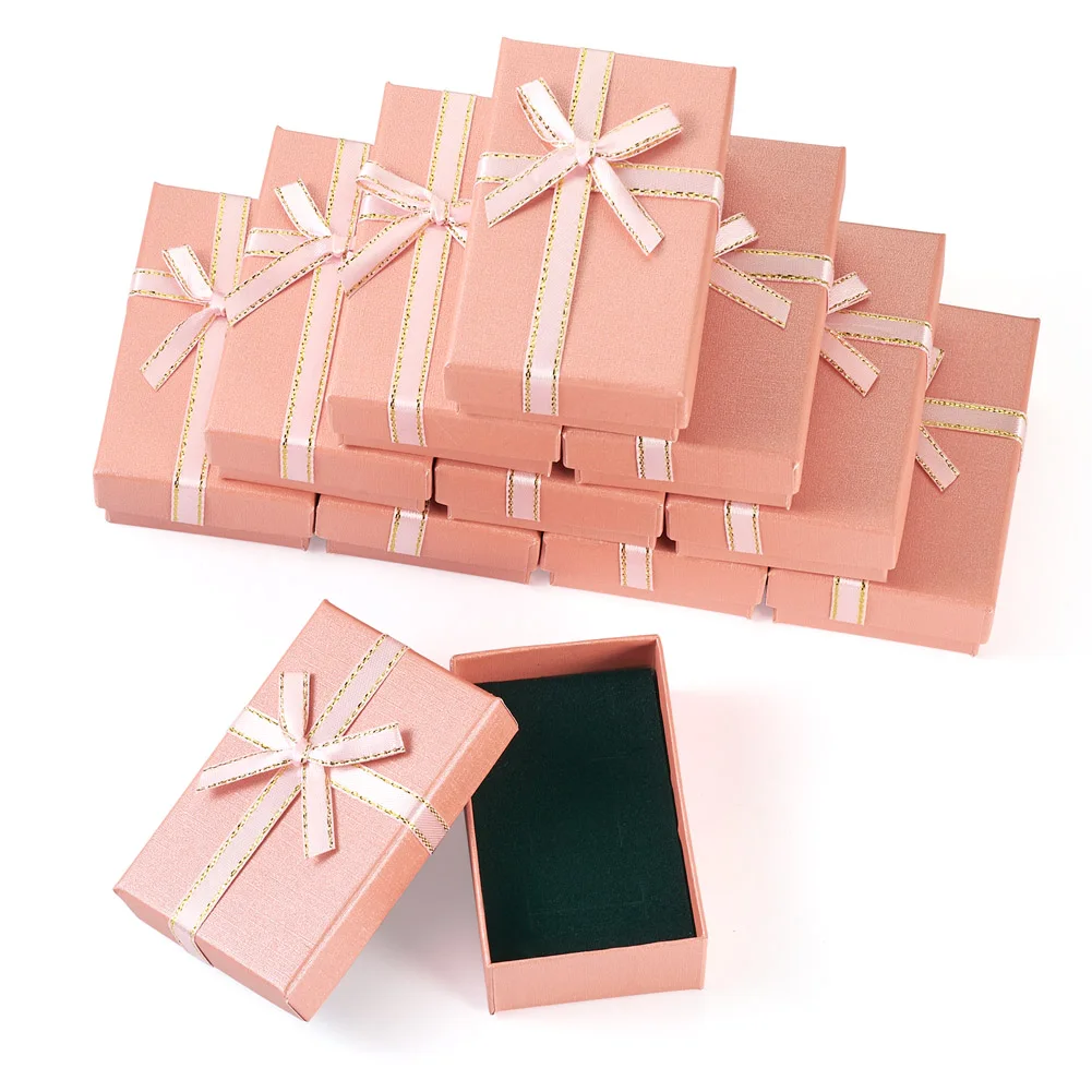 12Pcs Cardboard Necklaces Earrings Rings Set Boxes Ribbon Bowknot Gifts Presents Storage Display Jewelry Box with Sponge Inside